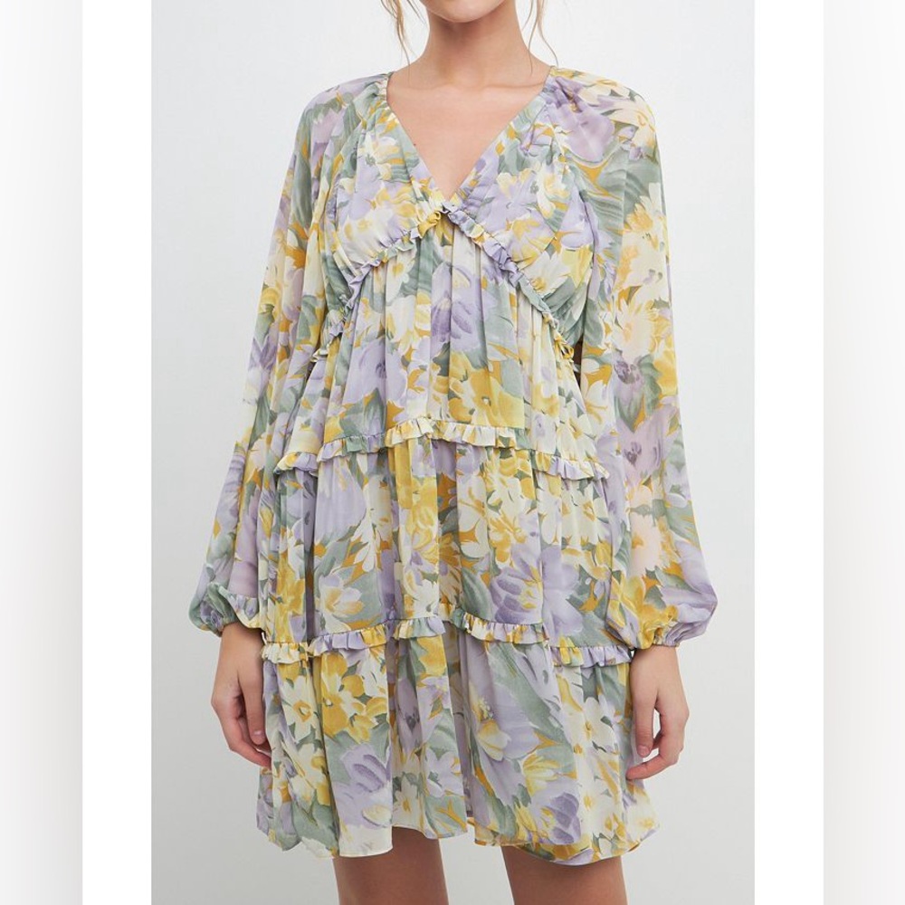 Free the Roses Yellow and Purple Floral Dress - XS